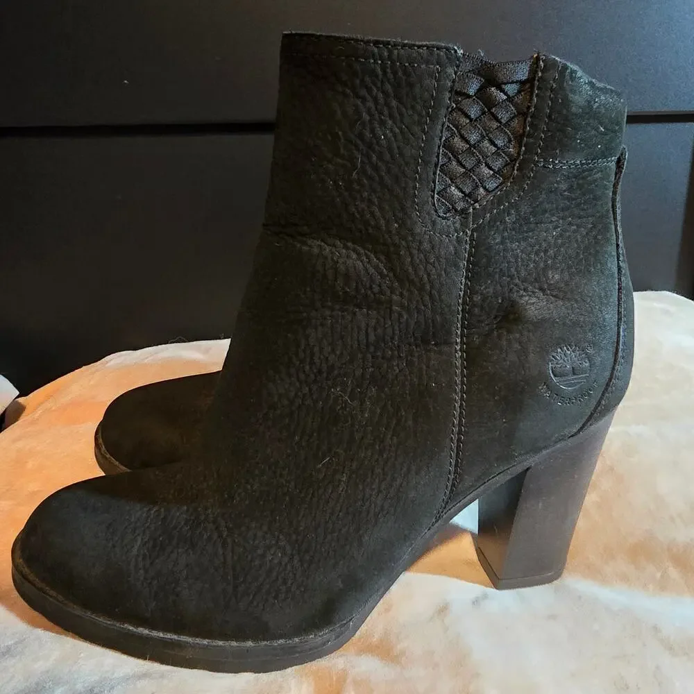 Timberland black suede high chunky heel ankle boot size 8.5
